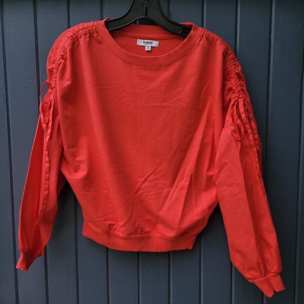 RED KENSIE JEANS Lightweight sweatshirt poufy sleeve combo Top! XS Christmas